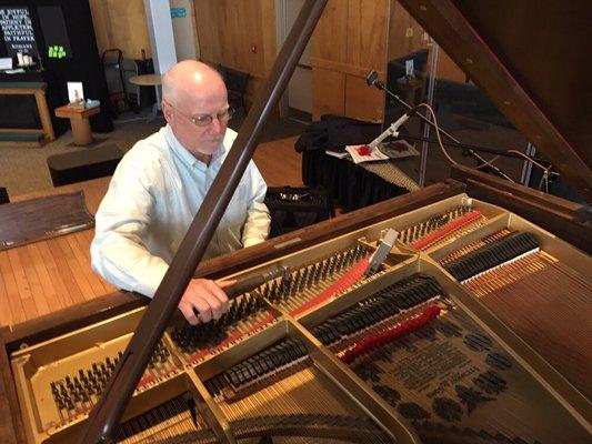 Jeff tuning a Steinway grand piano.