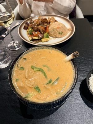 Top, hibachi steak and chicken Bottom , Panang Curry with Chicken