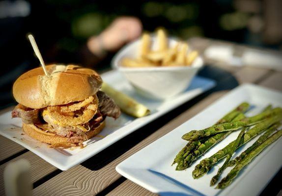 Brisket fries and asparagus