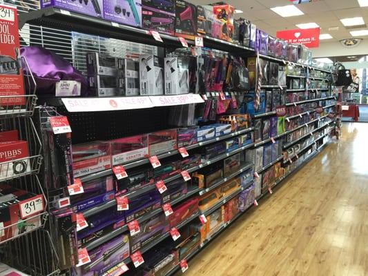 Decent selection of hot styling tools such as flat irons and blow dryers if you like the brands they carry.