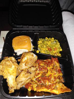 Lasagna fried Chicken mixed vegetables