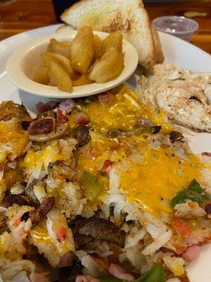 Loaded breakfast taters and apples