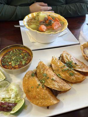 Quesabirria tacos & Caldo de Rez