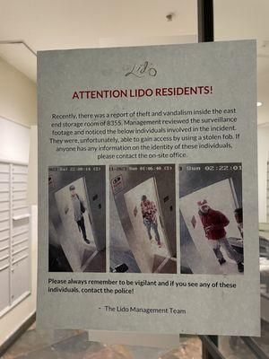 I included a photo that's been posted at all garage elevators. Still haven't caught anybody