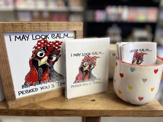 Funny chicken sign card and drink cover.