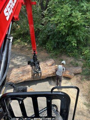 Grapple truck moving wood