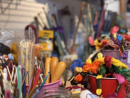 Embroidery thread and knitting needles