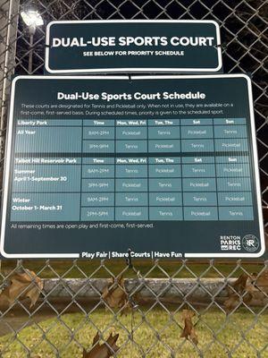 NEW dual-use sports court schedule (as of Autumn 2025)