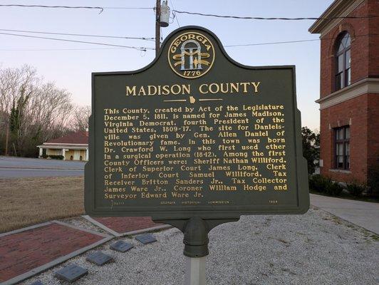 Madison County Historical Marker, Danielsville