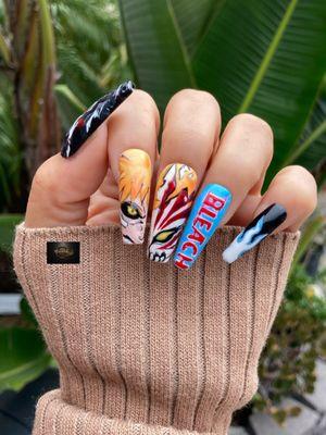 Bleach Anime nail designs - this was hand drawn on Apres GelX nails