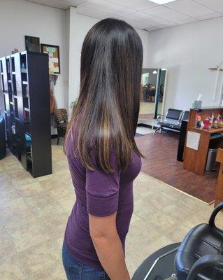 A Warm beautiful peek a boo color. Such shine from the Kevin Murphy color line