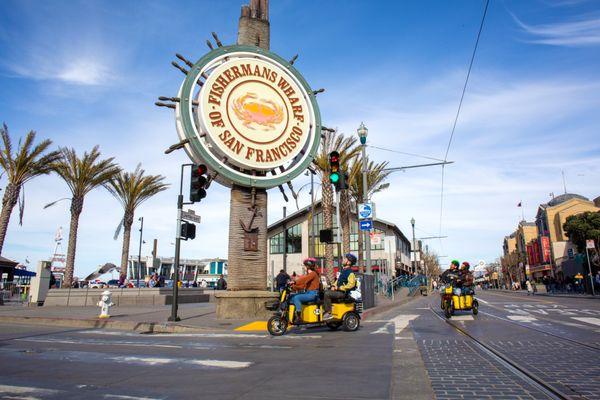 Etrikes with a entertaining GPS guided tour on cruse past the Fisherman's Wharf Sign