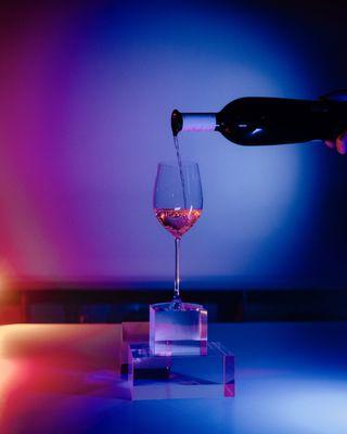 Wine bottle and wine glass