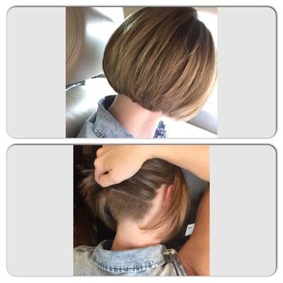 I had Luvi do an undercut to cut down on my blow dry time. As you can see you can't even notice when she styled my bob!