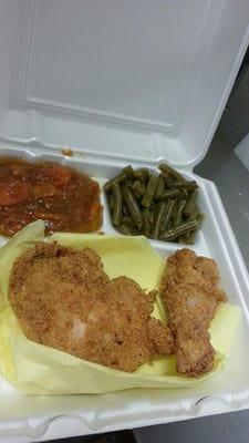 Chicken dinnet green beans and candied yams