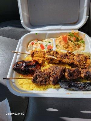 Chicken and beef kebab plate it is wonderful. I recommend people to go there very nice and very differently staff.