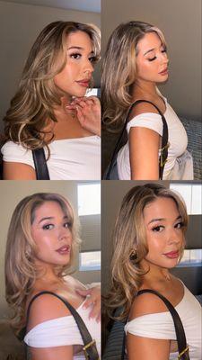 Haircut, layers, highlights, bangs