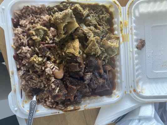 Goat stew and Rice and Peas