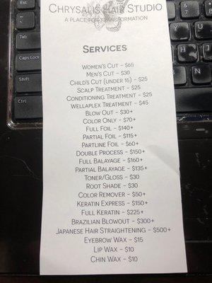 Services with prices