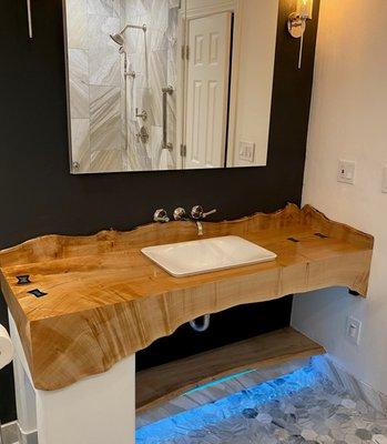 Custom Silver Maple Vanity Top with Turquoise Inlay