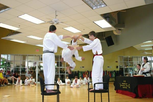 Flying Side Kick Break for Black Belt Testing at American Martial Arts Center
