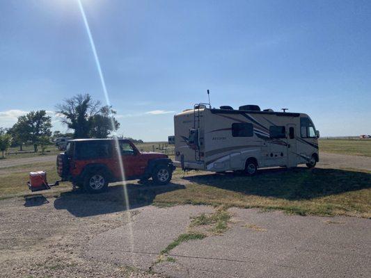 Parking spot. No shade but full hookups and nice combo bath and shower. Don't expect any services in White Lake on a Sunday.