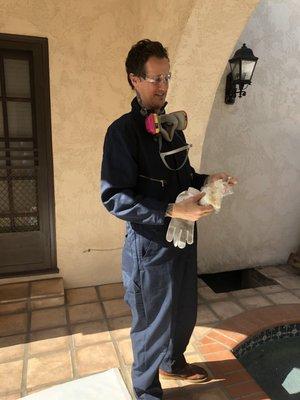 Our number one team member, Josh, asbestos tech