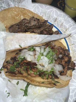 carne asada and el pastor taco