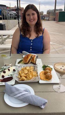 Arancini Bites, Whipped Goat Cheese and Cranberry Jame, and the Braised Short Rib Sandwich