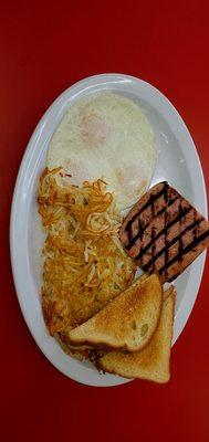 Ham and eggs hash brown & toast