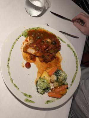 Grouper with olive red sauce