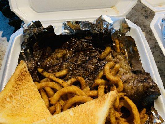 Ribeye steak, also very good curl potatoes