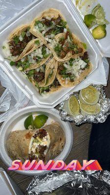 Carne Asada (fajita meat) tacos and steak burrito delicious !