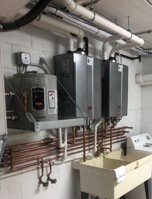 Rinnai dual tankless heater install with recirculation storage tank