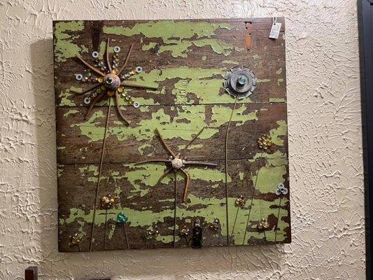 Lots of funky, repurposed art and up-cycled furniture and home goods