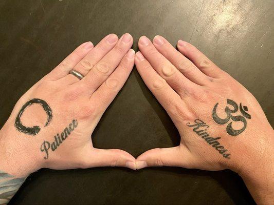 Mindfulness Hand Tattoos (Om symbol and Enzo circle)