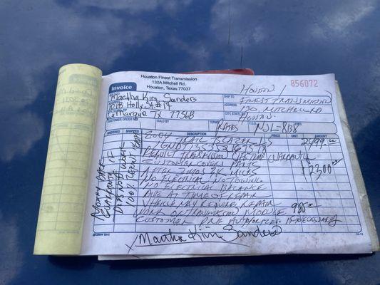 Receipt where it shows a lifetime guarantee.