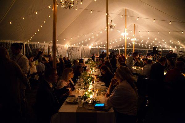 Wedding reception under sailcloth tent