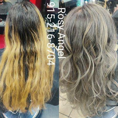 Color correction, baby lights and balayage