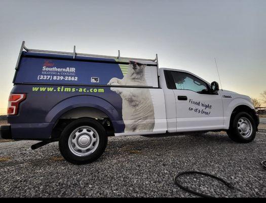 Tim's Southern Air Heating, Cooling & Plumbing work truck out in the field