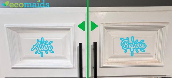 Before & After of kitchen cabinets; Move-Out Clean