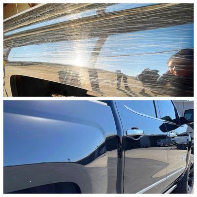 Paint Correction to Silverado Bedside to remove brush scratches.