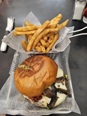 Mushroom Swiss Burger with impossible patty