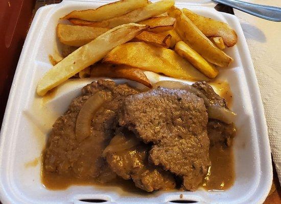 Homemade hamburger steak plate brought to me by my sister.
