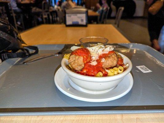 little pasta with chicken meatballs $13