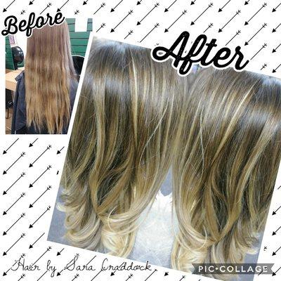Cut/ balayage (color) /conditioning treatment/style Hair by Sara