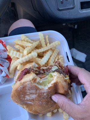 Pastrami burger and more fries than I could finish