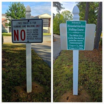 This area is designated for runners and walkers only. Three laps around this path equal one mile.