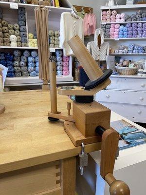 The in store yarn ball winder that gets lots and lots of use.