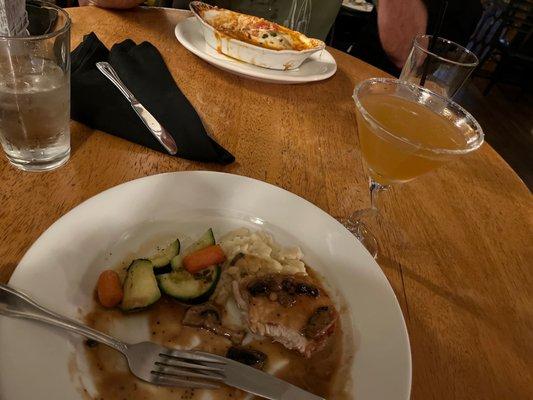 Chicken Marsala and Lasagna with a Basil Margarita and a Side Car